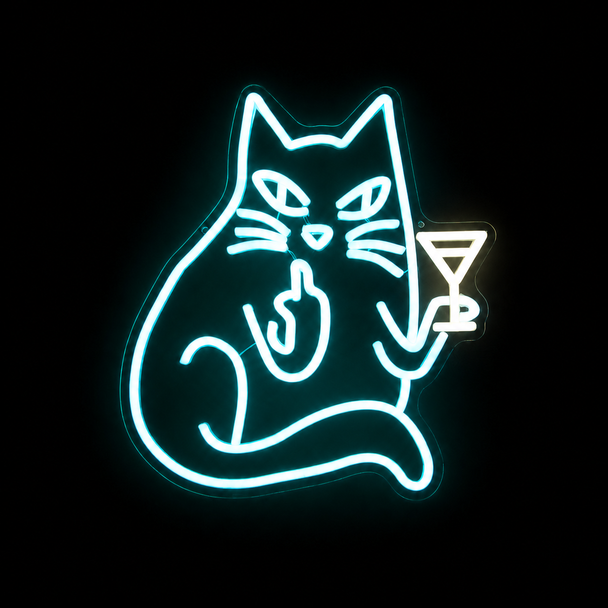Sassy Cat LED Neon Sign with Cocktail Funny Neon Light Wall Decor for Bar Bedroom Aesthetic Room