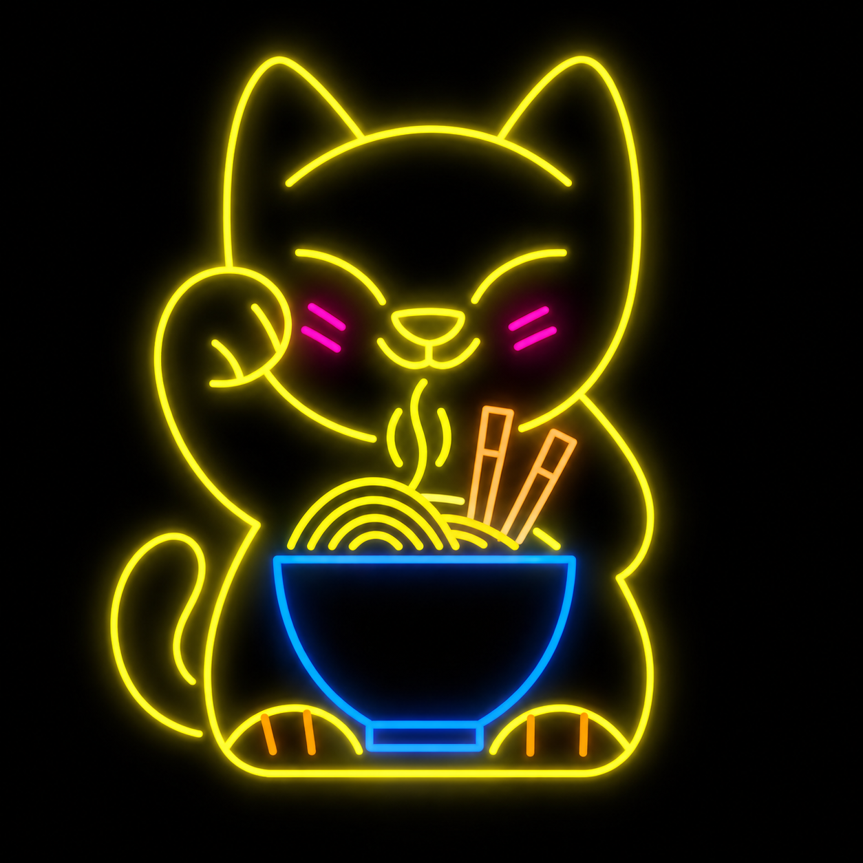 Lucky Cat Ramen LED Neon Sign Cute Maneki Neko Noodle Neon Light Wall Decor for Restaurant Cafe Kitchen