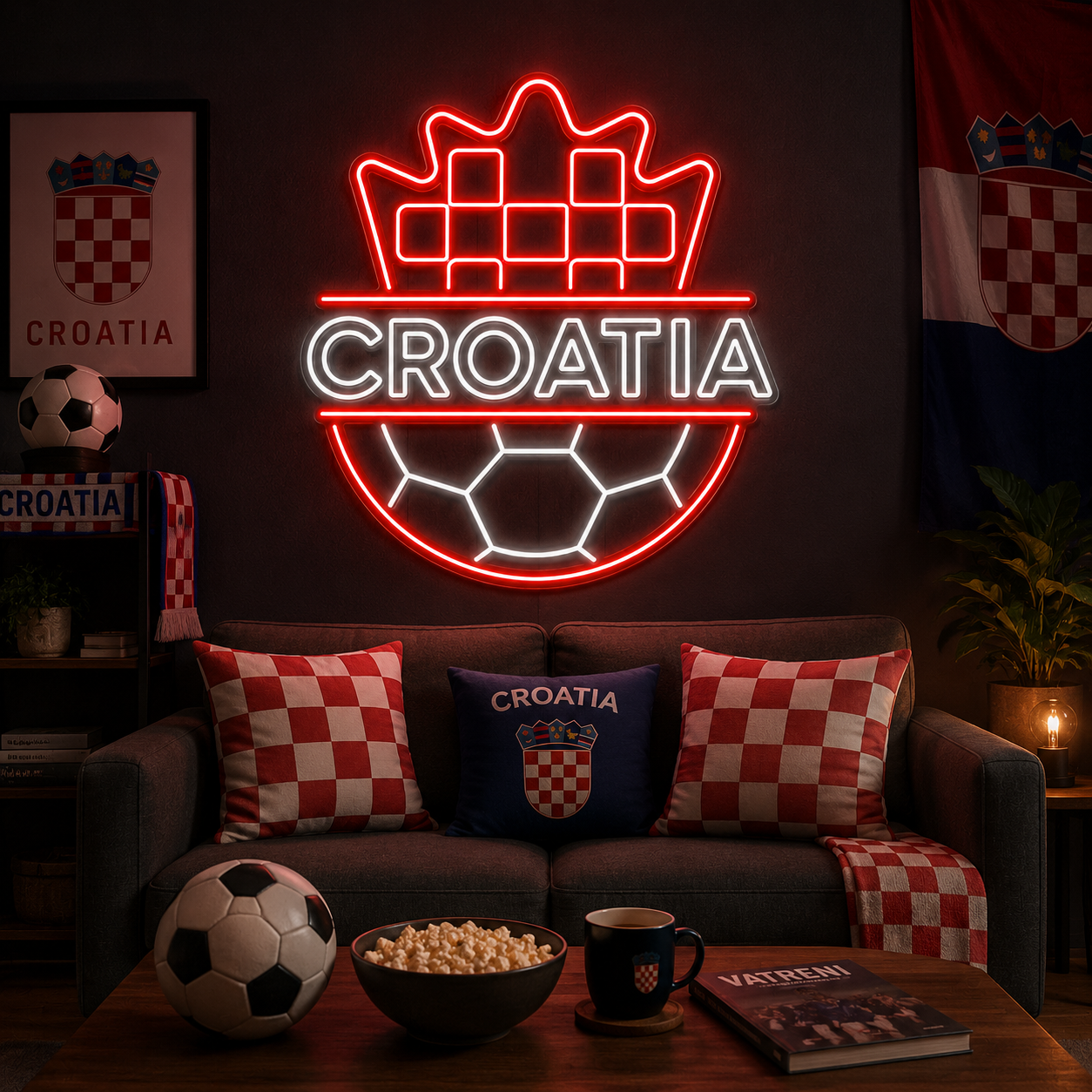 Croatia Soccer LED Neon Sign Croatian Football Neon Light Wall Decor for Sports Bar Game Room