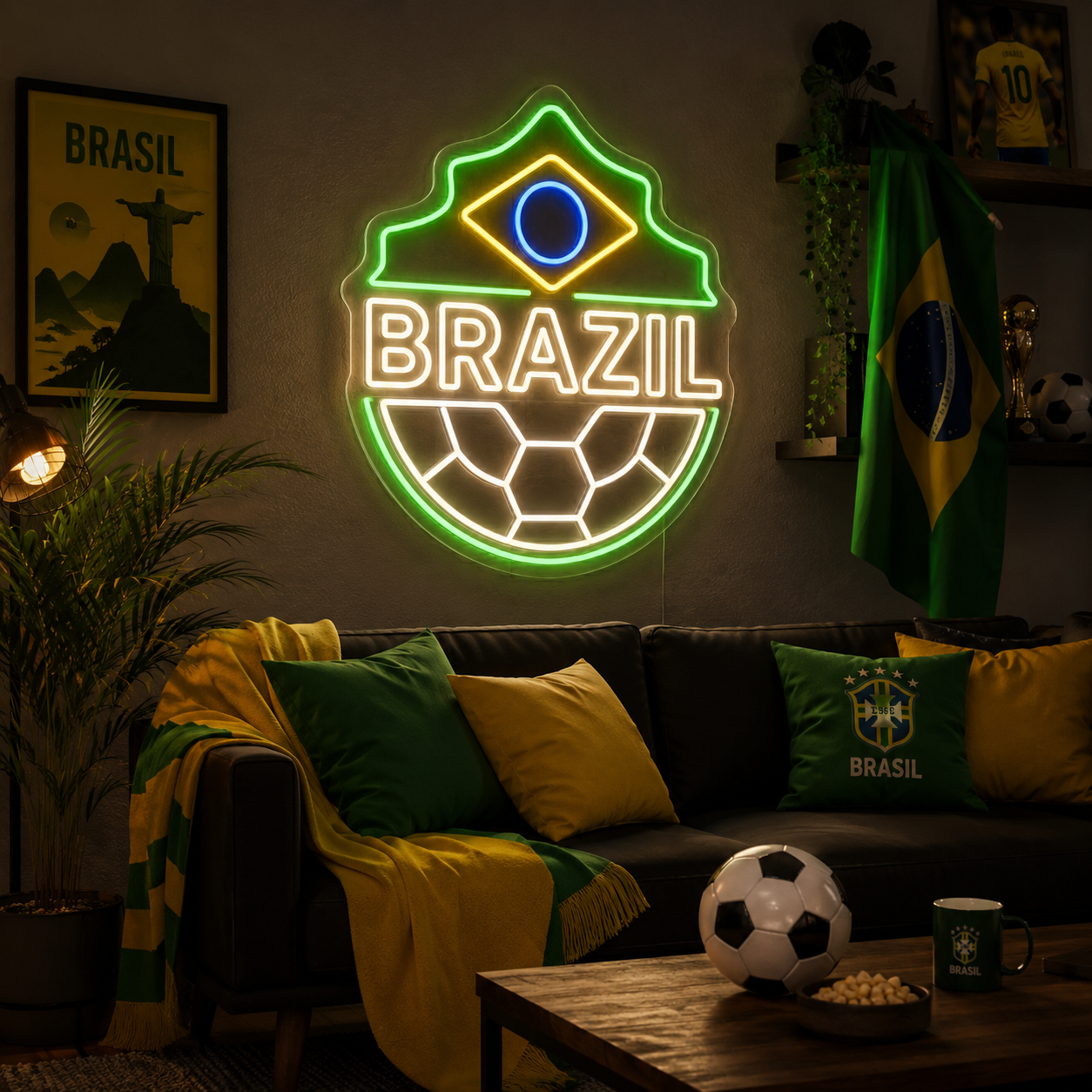 Brazil Soccer LED Neon Sign Brazilian Football Neon Light Wall Decor for Sports Bar Game Room