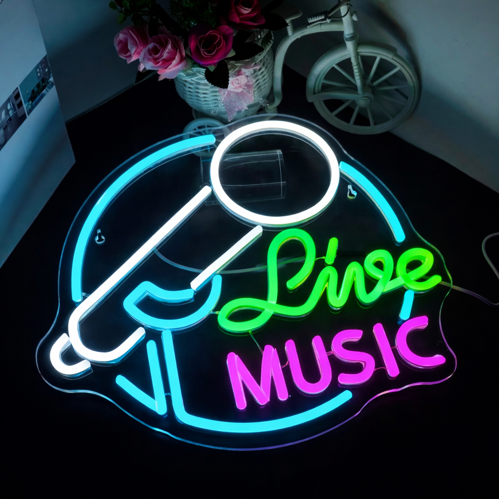 Live Music LED Neon Sign Music Lover Head Neon Light for Bar Room Wall Decor