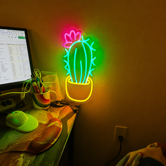 Cactus LED Neon Sign Green Pink Plant Neon Light Wall Decor for Bedroom Office