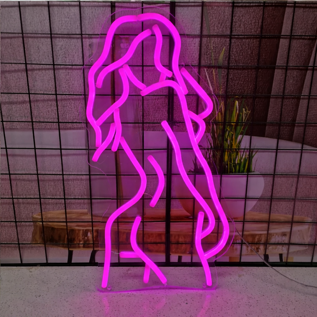 Full Body Woman Silhouette LED Neon Sign Pink Outline Neon Light for Bedroom Wall Decor