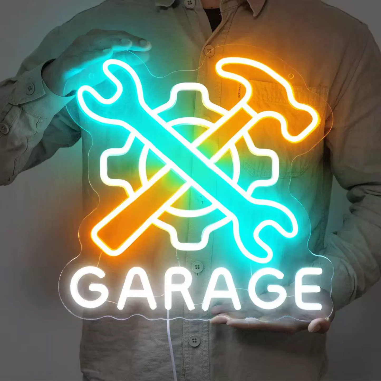 Mechanic Garage Tools LED Neon Sign with Wrench & Hammer for Workshop Decor