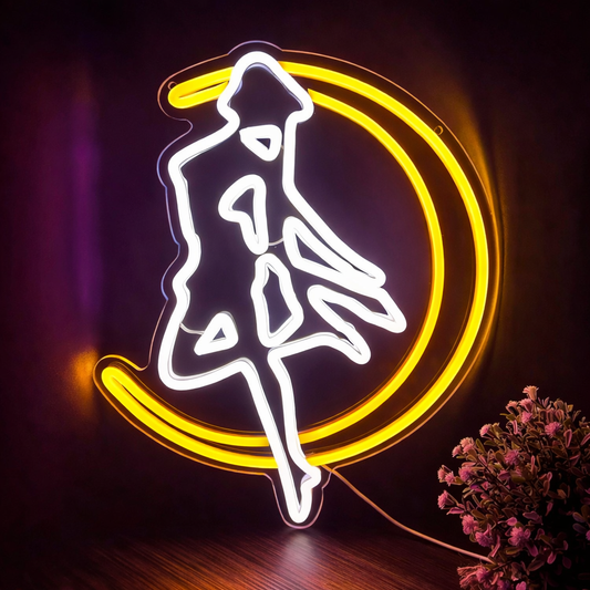 Crescent Moon Dancer LED Neon Sign Wall Decor
