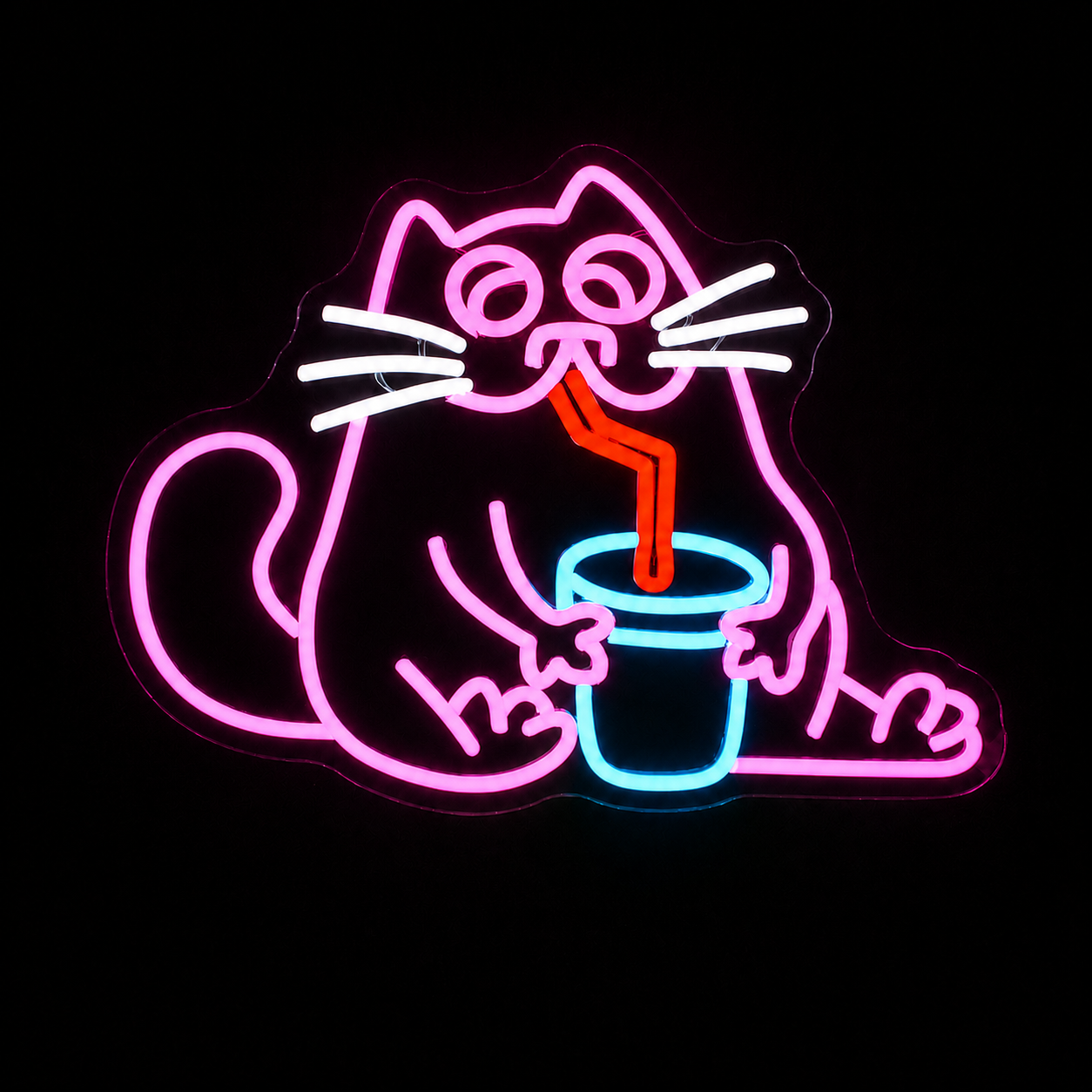Funny Cat Drinking LED Neon Sign Cute Cartoon Cat with Cup Neon Light Wall Decor for Bar Kitchen Bedroom