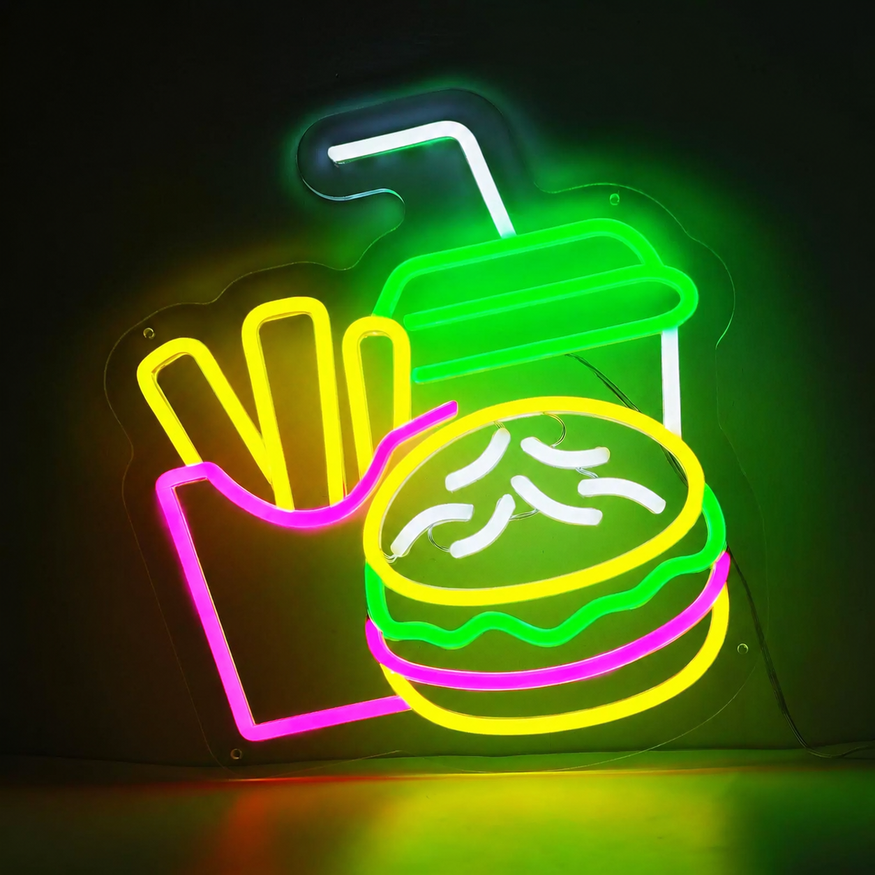 Burger Fries Drink LED Neon Sign Fast Food Neon Light Wall Decor for Restaurant Cafe Kitchen Bar