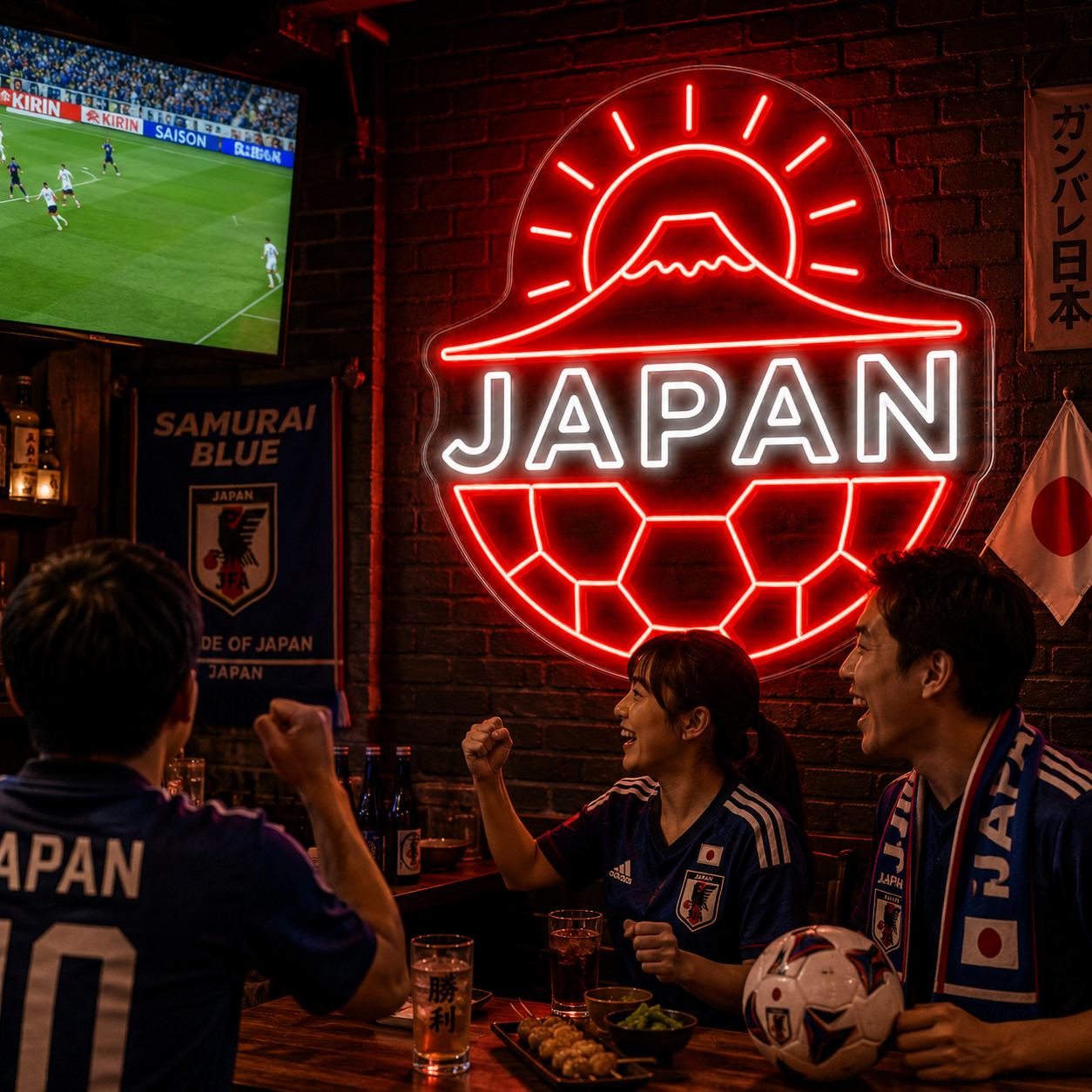 Japan Soccer LED Neon Sign Football Neon Light Wall Decor for Sports Bar Game Room