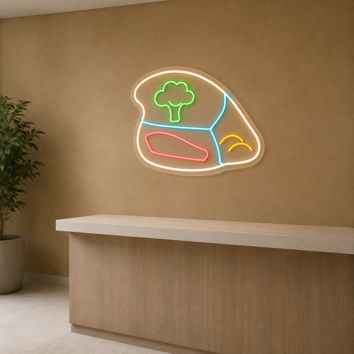 Balanced Meal Plate LED Neon Sign for Nutrition Centers - interior setting