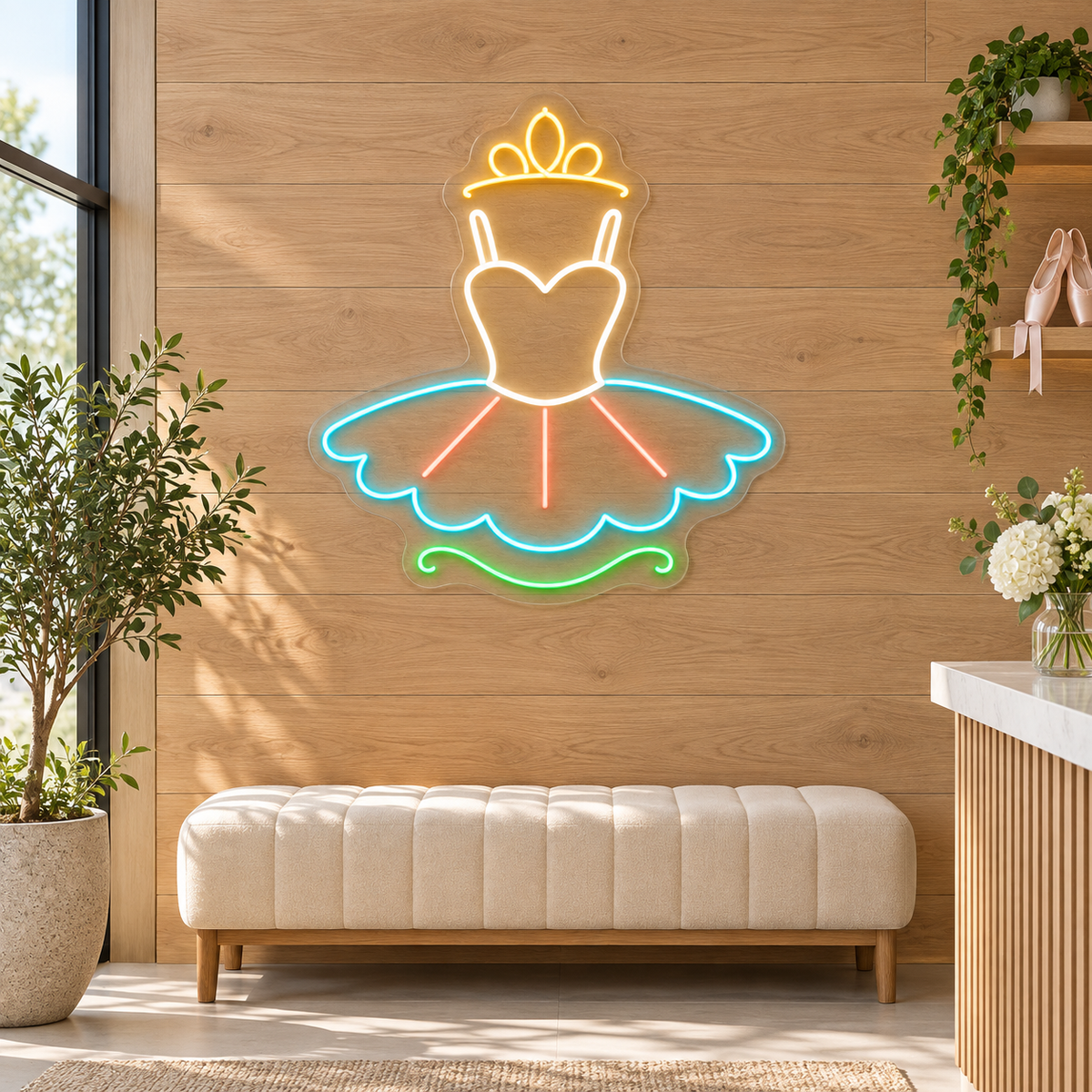 Ballet Tutu & Tiara LED Neon Sign for Ballet Schools - interior setting