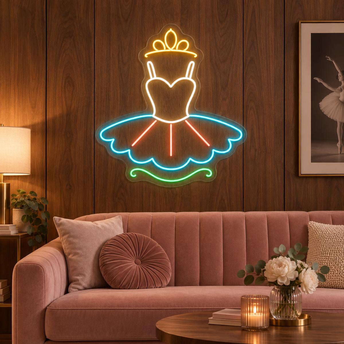Ballet Tutu & Tiara LED Neon Sign for Ballet Schools - interior setting