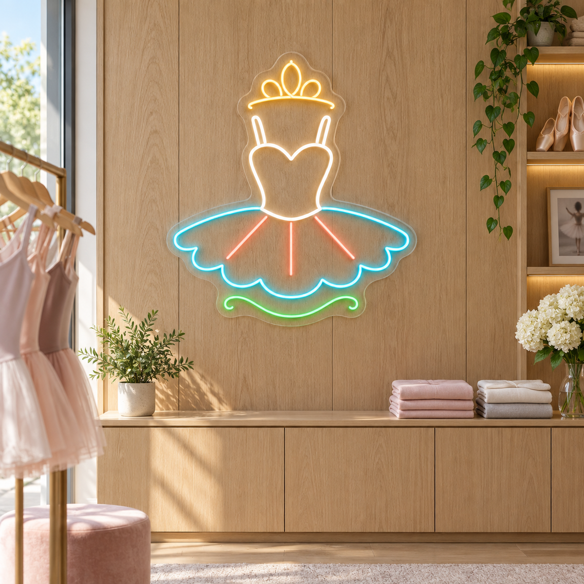 Ballet Tutu & Tiara LED Neon Sign for Ballet Schools - interior setting