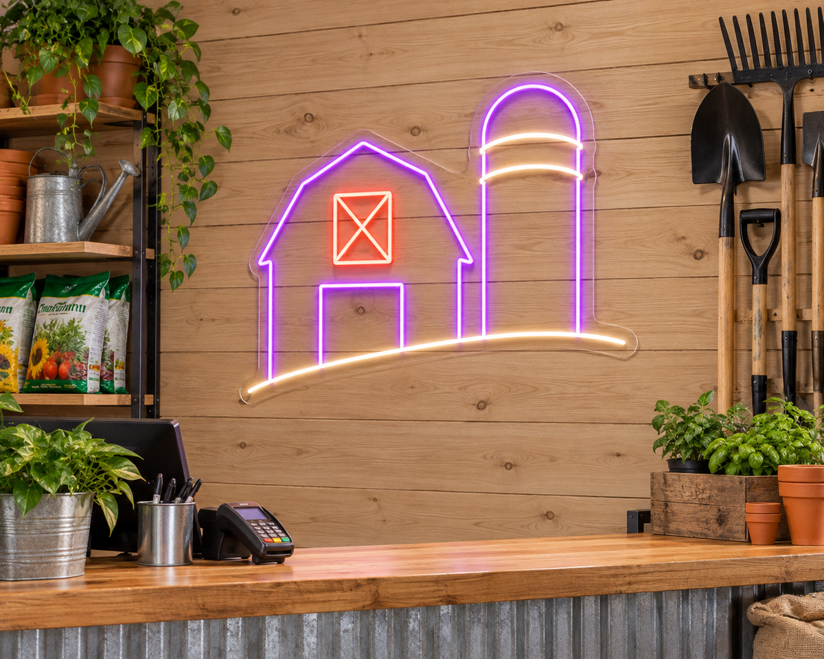 Barn and Silo LED Neon Sign for Farmhouse Decor - interior setting