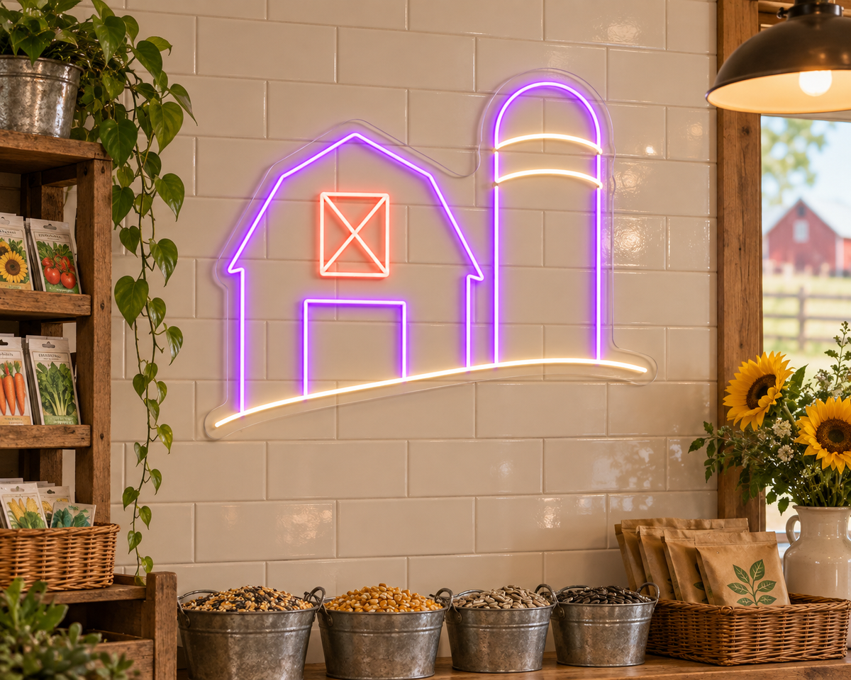 Barn and Silo LED Neon Sign for Farmhouse Decor - interior setting