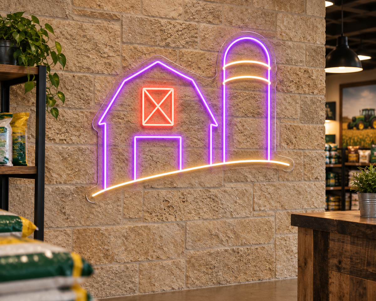 Barn and Silo LED Neon Sign for Farmhouse Decor - interior setting