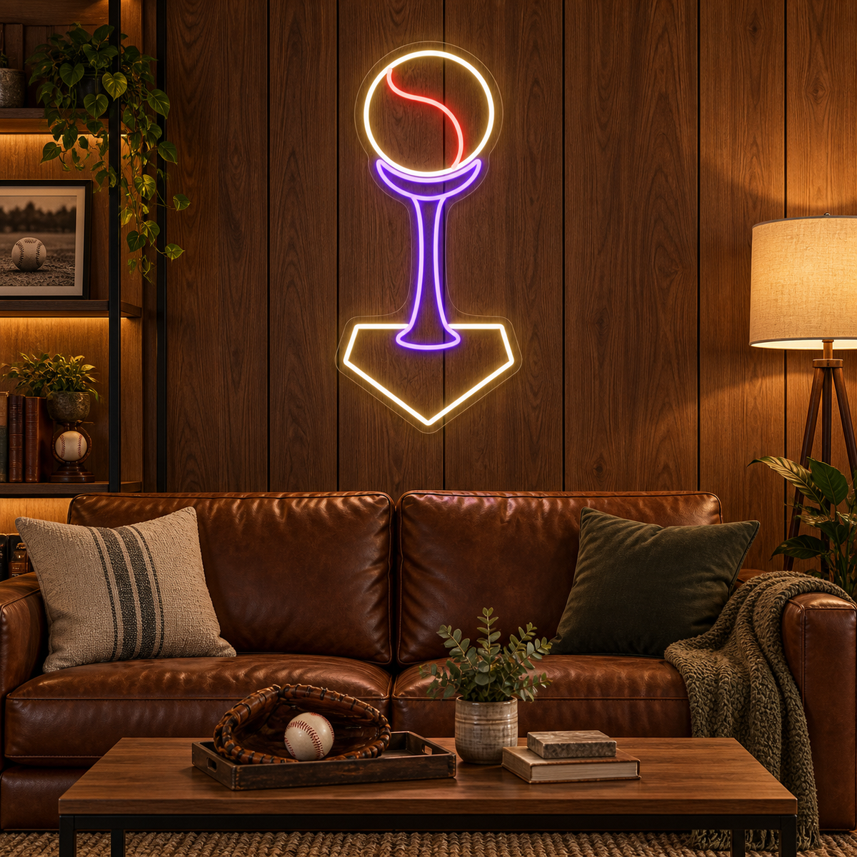 Baseball Batting Tee LED Neon Sign for Batting Centers - interior setting