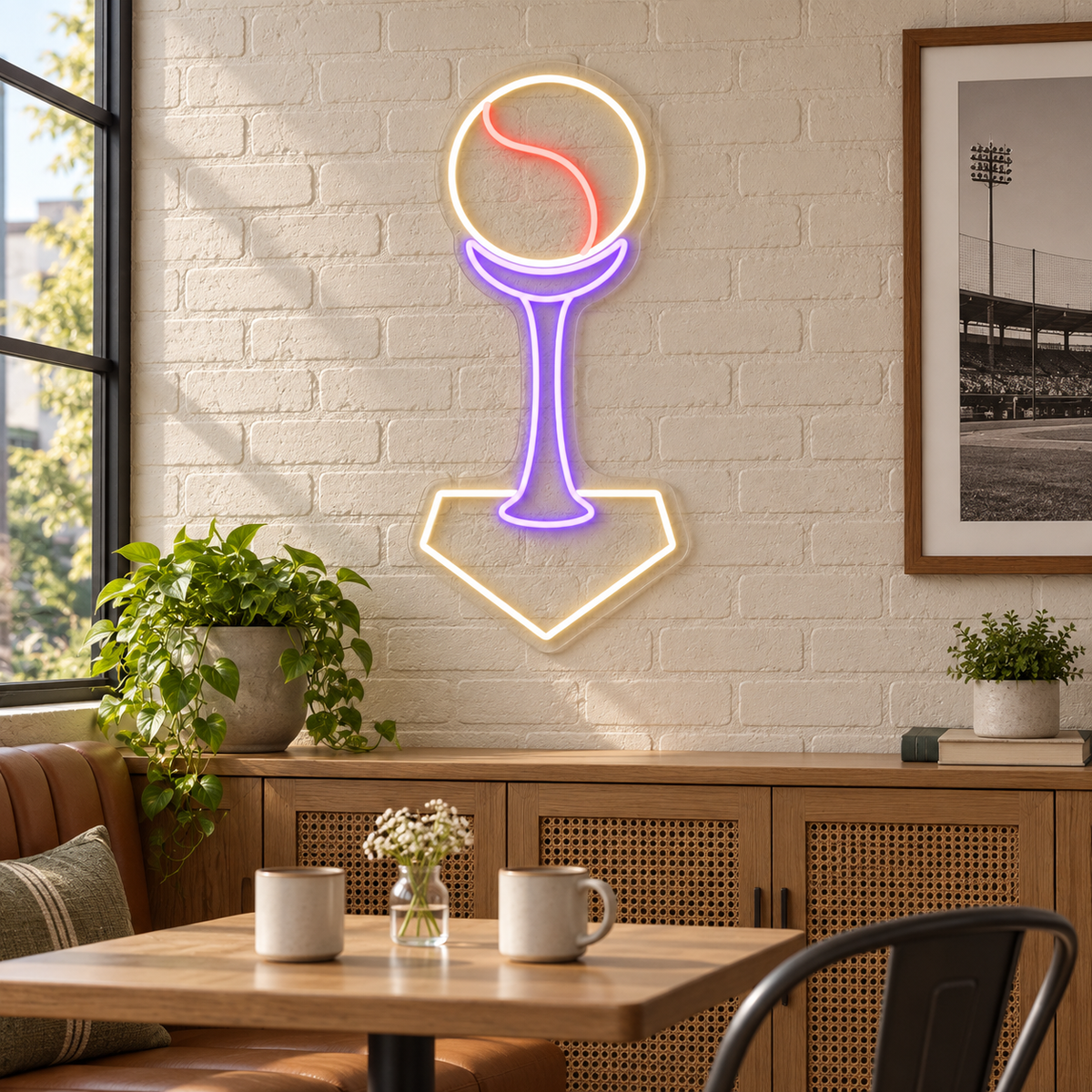 Baseball Batting Tee LED Neon Sign for Batting Centers - interior setting