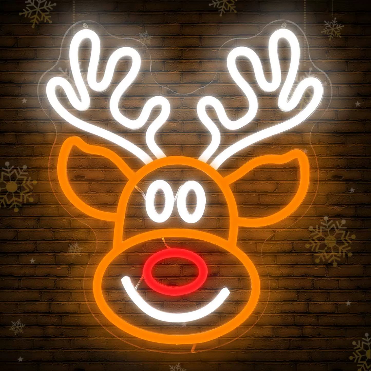LED Reindeer Neon Sign Orange, White & Red Christmas Decoration