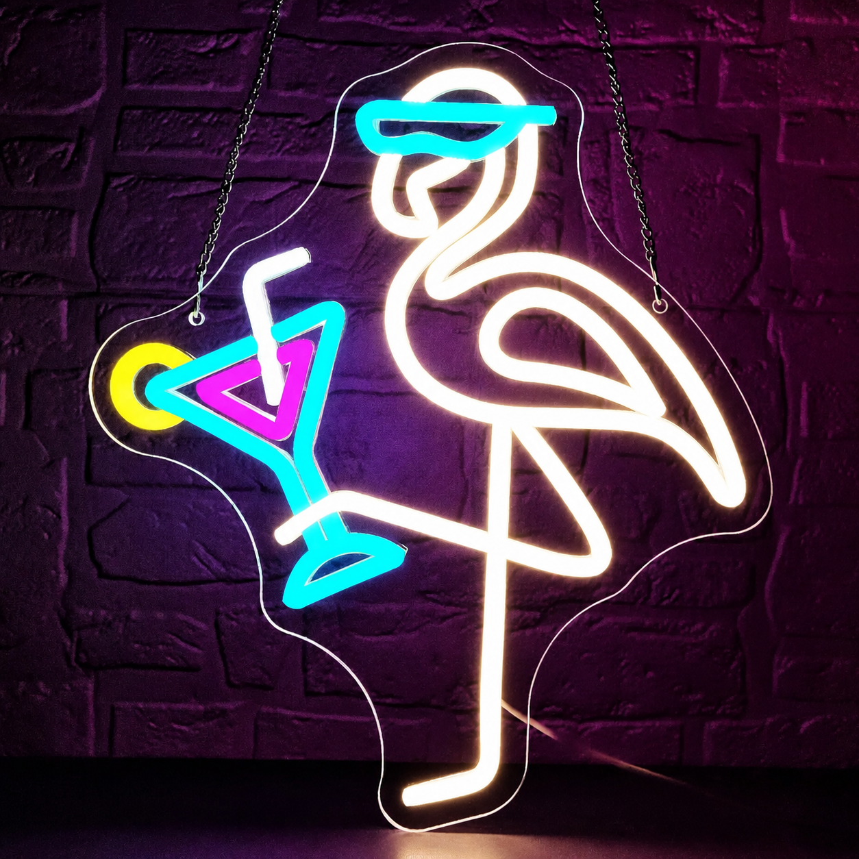 Flamingo Cocktail LED Neon Sign Tropical Bird Drink Neon Light Wall Decor for Bar Bedroom Party