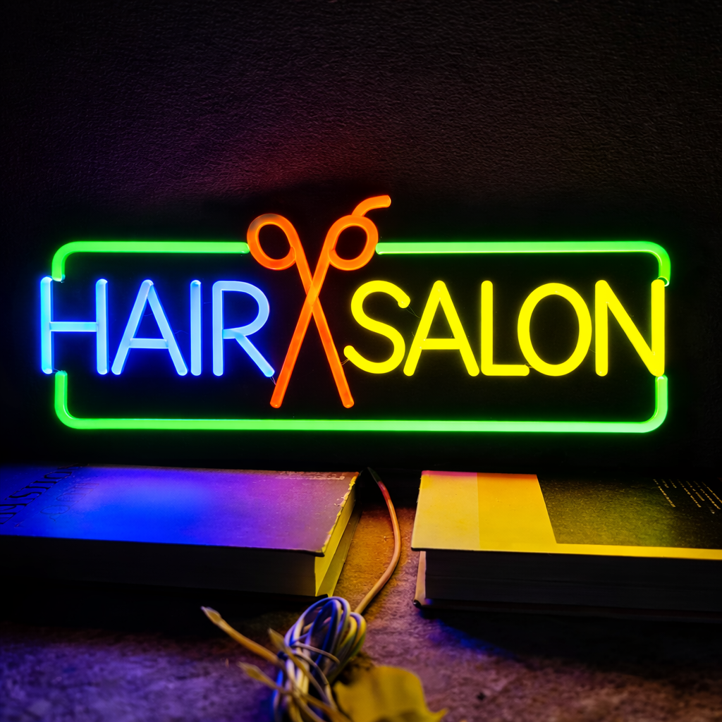 Hair Salon Neon Sign with Scissors Hanging LED Neon Light for Shop Window