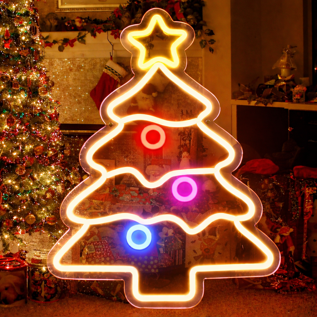LED Christmas Tree Neon Sign with Star for Holiday Decor