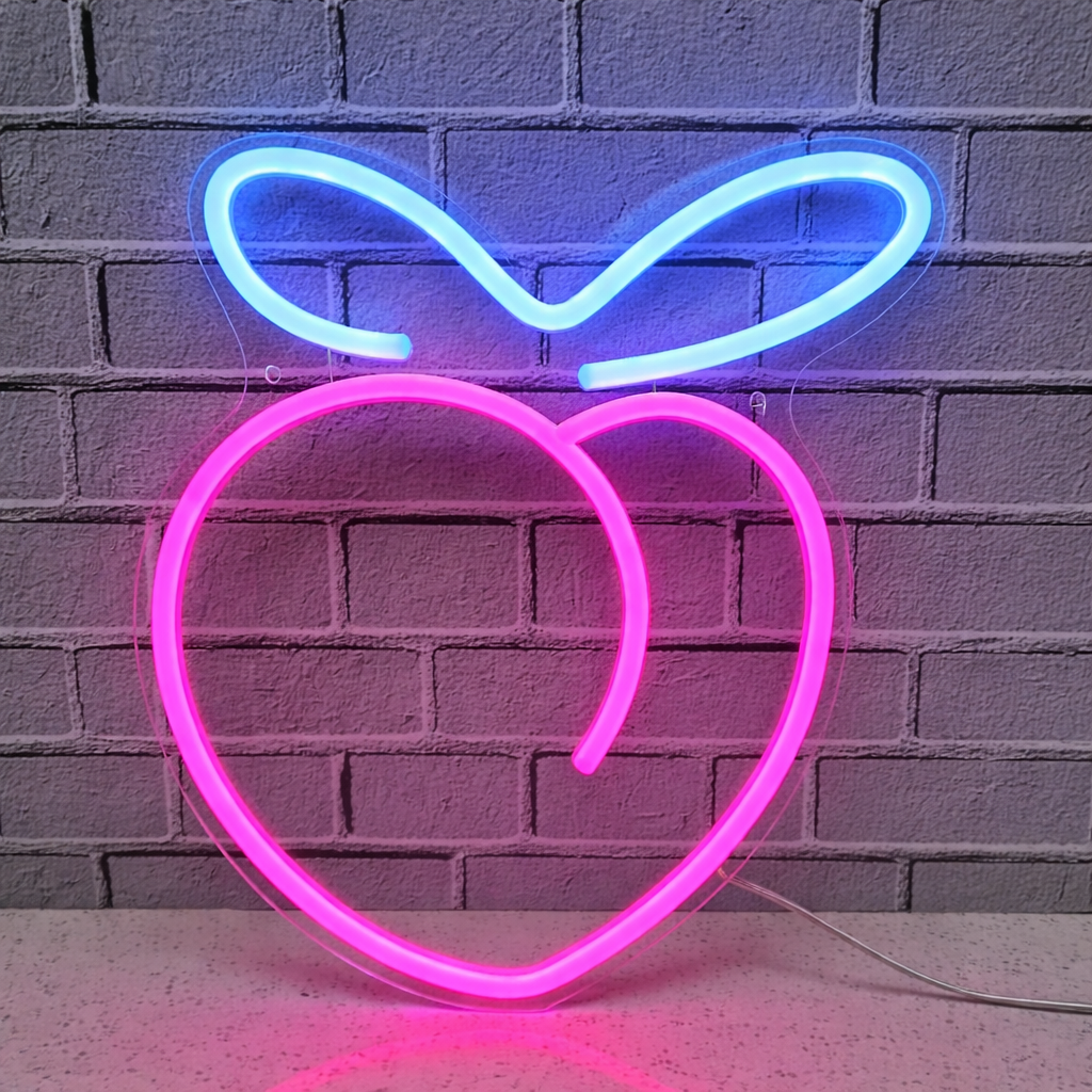 Pink Peach LED Neon Sign Blue Leaf Fruit Neon Light for Bedroom Bar Wall Decor