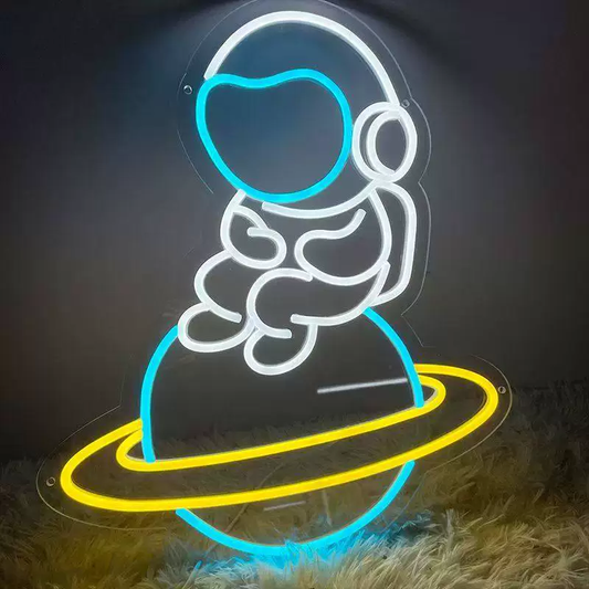 Cute Astronaut LED Neon Sign Space Theme Light for Kids Room Bedroom Wall Decor