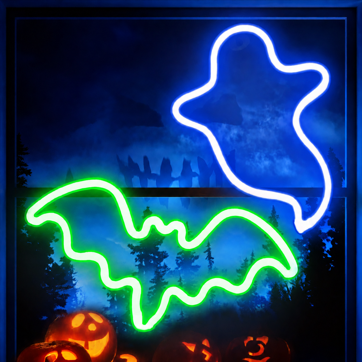 Ghost and Bat LED Neon Sign Halloween Neon Light Wall Decor for Bedroom Party Bar