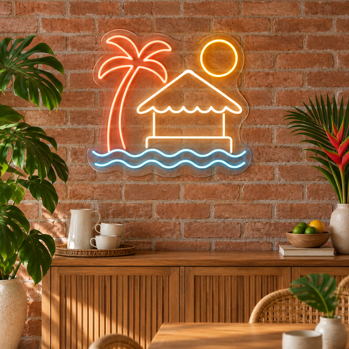 Beach Cabana & Palm LED Neon Sign for Resorts - interior setting