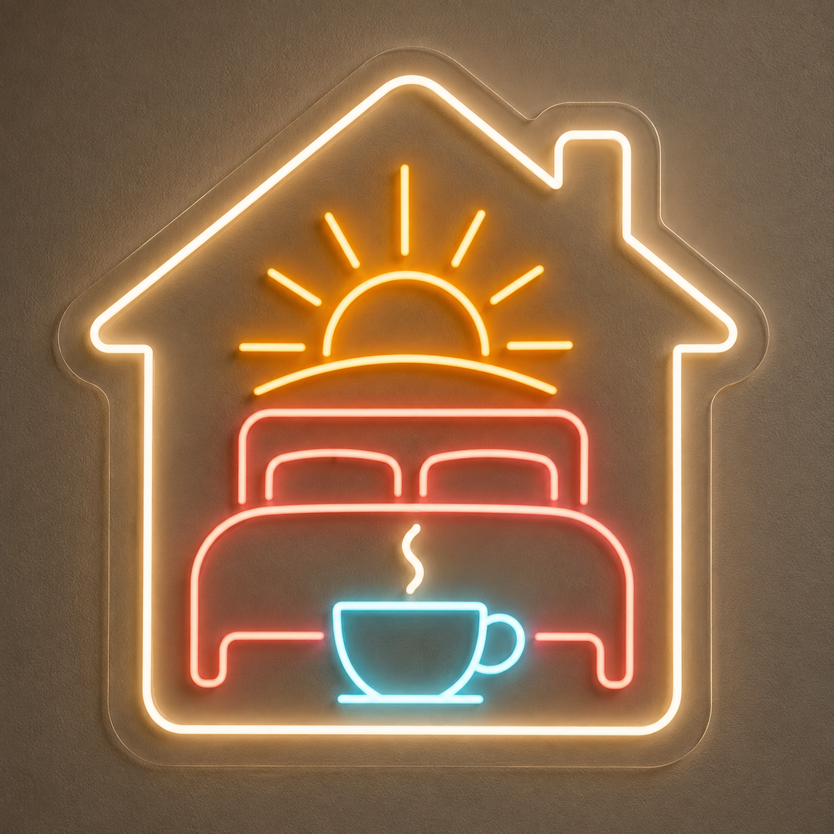 Bed, Sunrise & Coffee LED Neon Sign for Bed and Breakfasts - design reference