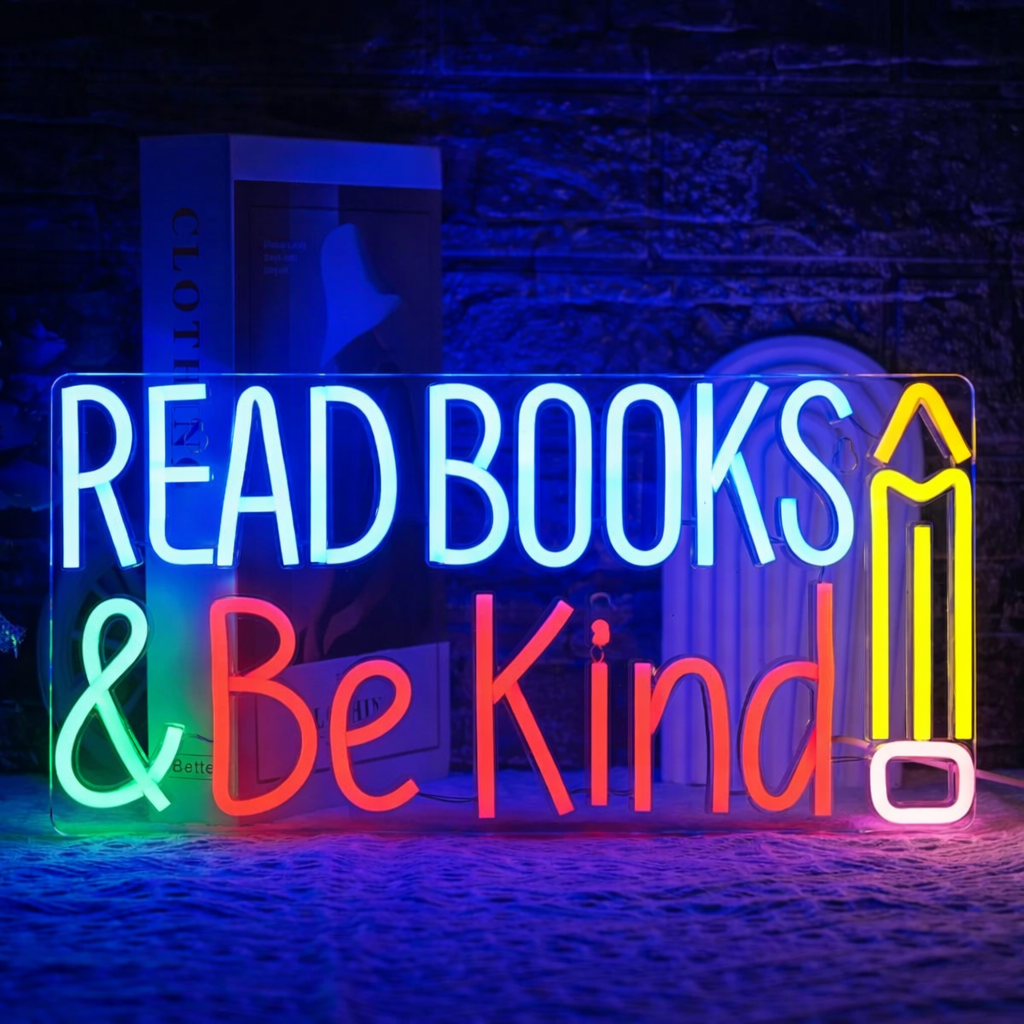 Personalized Classroom Read Books Be Kind LED Neon Sign with Pencil for Kids Room Decor