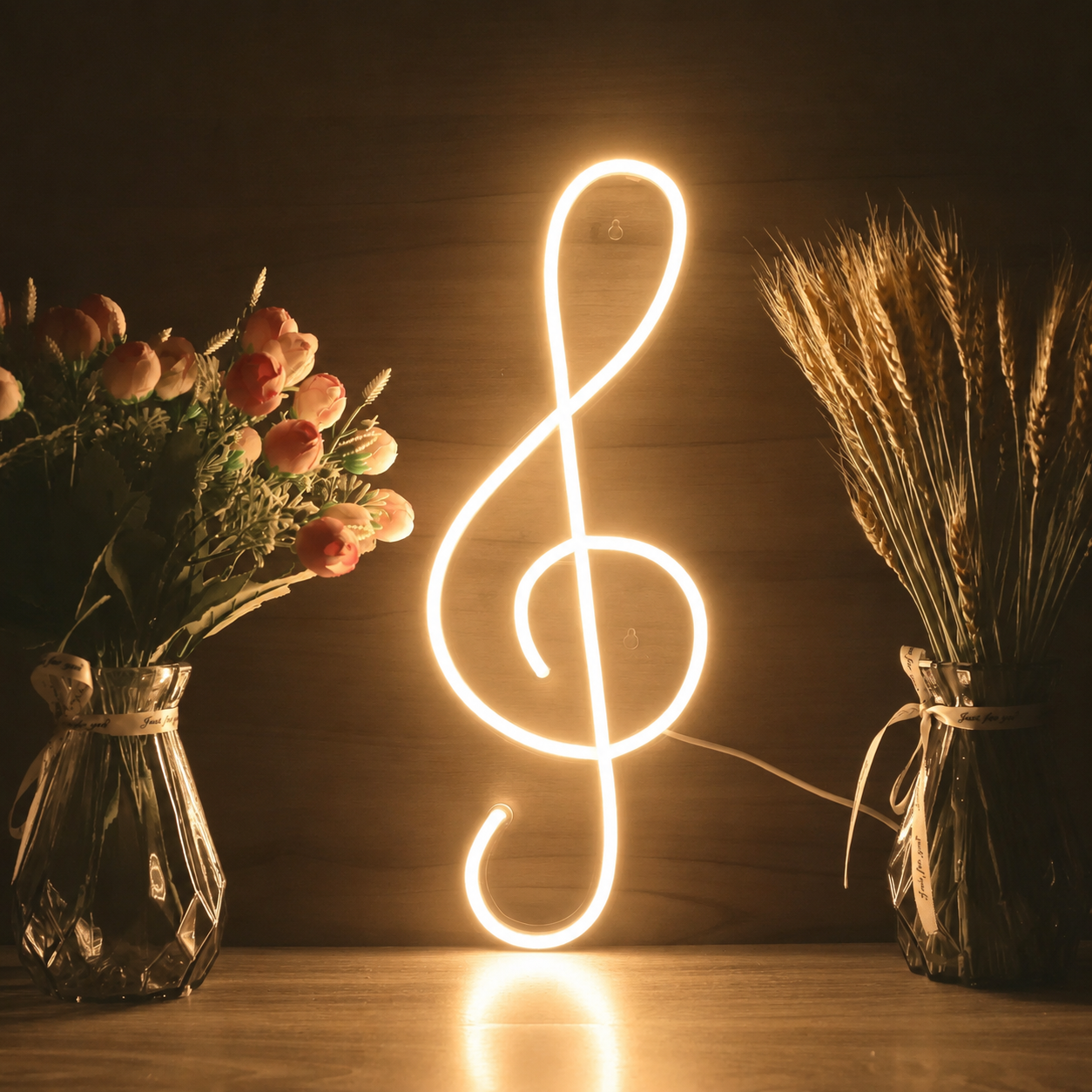 Music Note LED Neon Sign Blue White Treble Clef Neon Light Wall Decor for Bedroom Studio