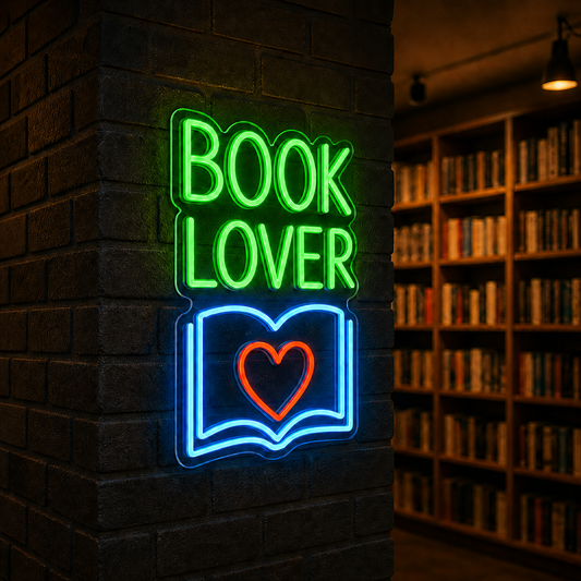 Book Lover LED Neon Sign Open Book with Heart Wall Decor Light for Library Bedroom Reading Nook