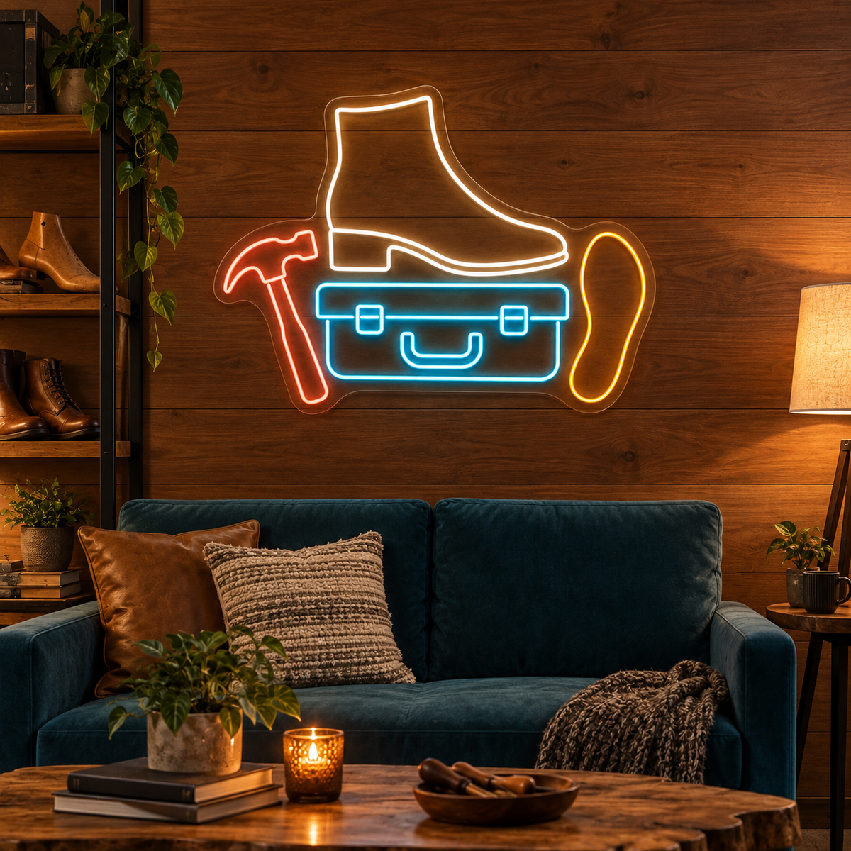 Boot & Toolbox LED Neon Sign for Cobbler Shops - interior setting