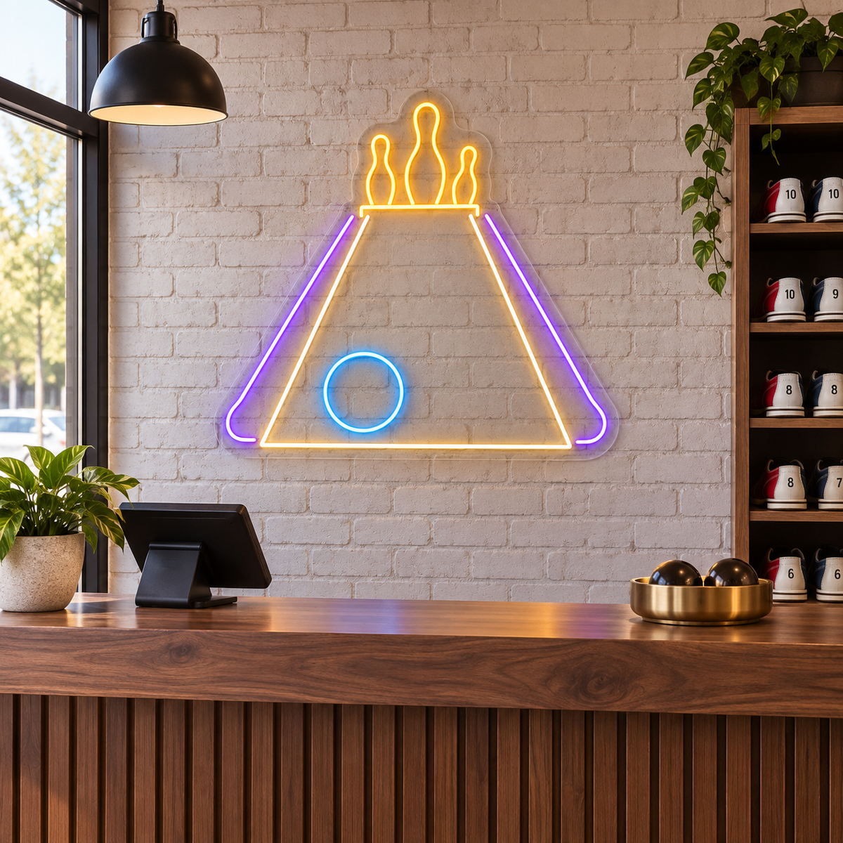 Bowling Lane & Pins LED Neon Sign for Bowling Centers - interior setting