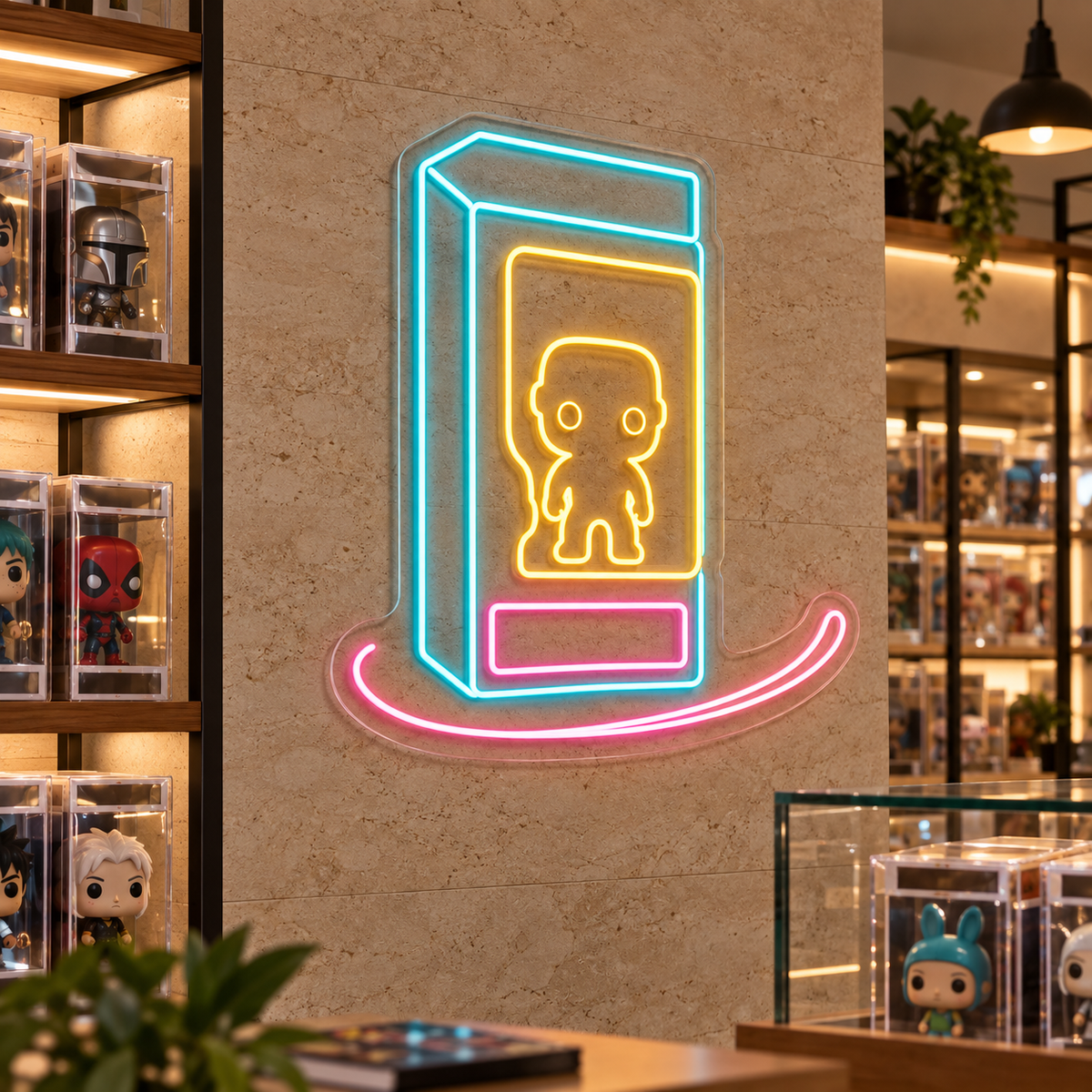Boxed Collectible Figure LED Neon Sign for Collectors' Rooms - interior setting