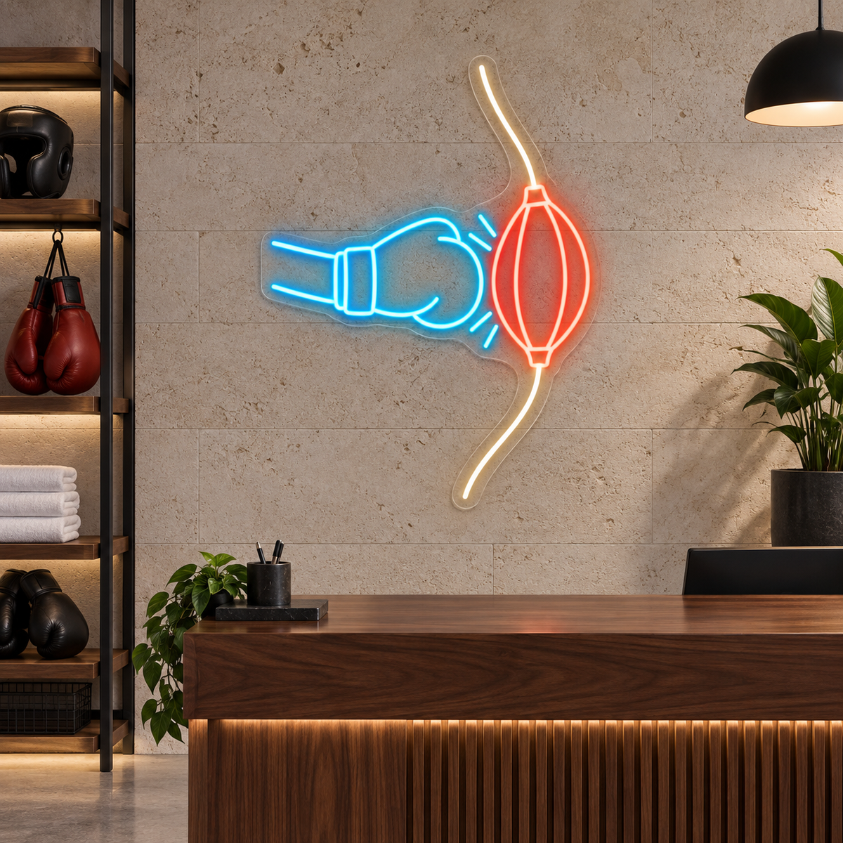 Boxing Glove & Training Bag LED Neon Sign for Boxing Gyms - interior setting