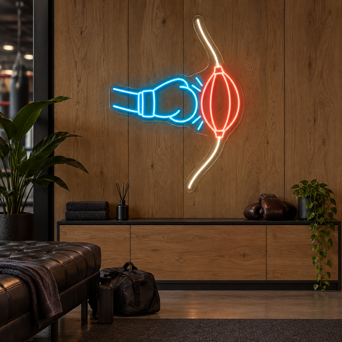 Boxing Glove & Training Bag LED Neon Sign for Boxing Gyms - interior setting
