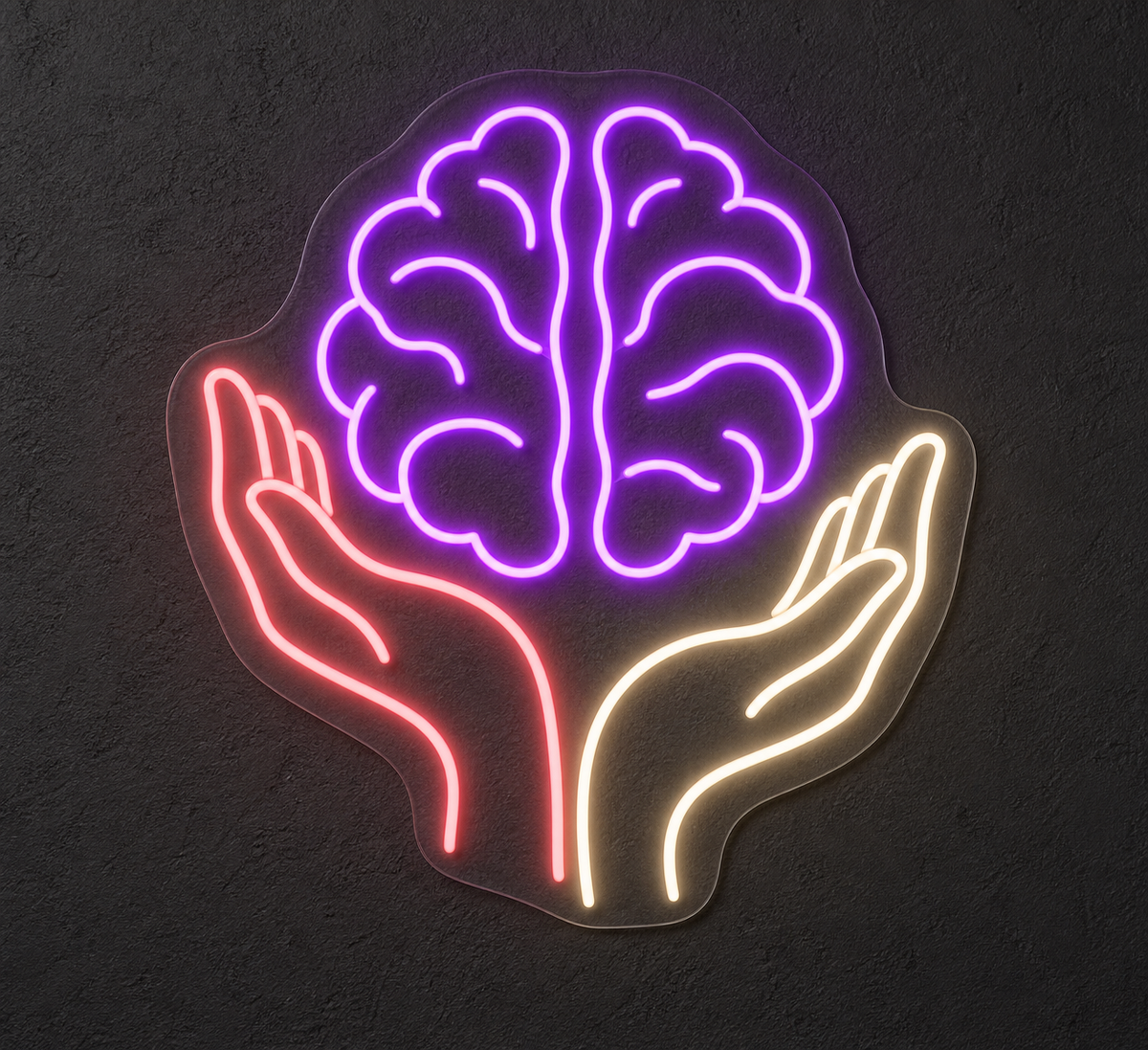 Mind in Caring Hands LED Neon Sign for Mental Health Clinics - design reference