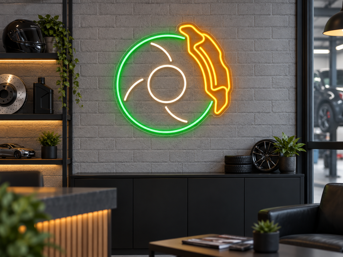 Brake Disc and Caliper LED Neon Sign for Auto Parts Shops - interior setting