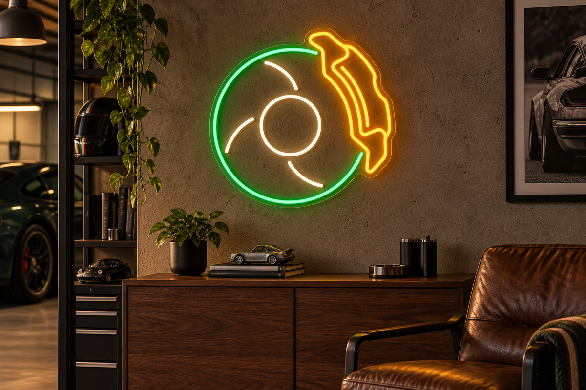 Brake Disc and Caliper LED Neon Sign for Auto Parts Shops - interior setting