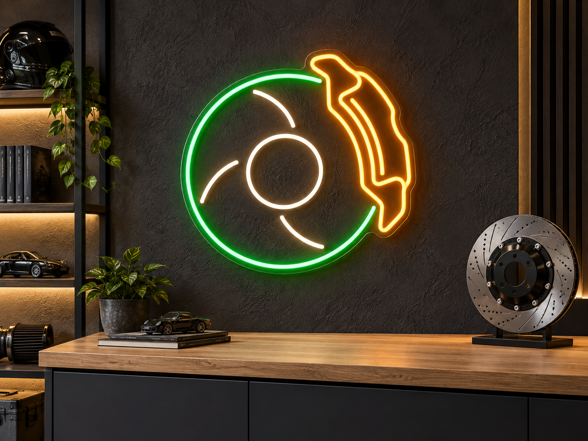 Brake Disc and Caliper LED Neon Sign for Auto Parts Shops - interior setting