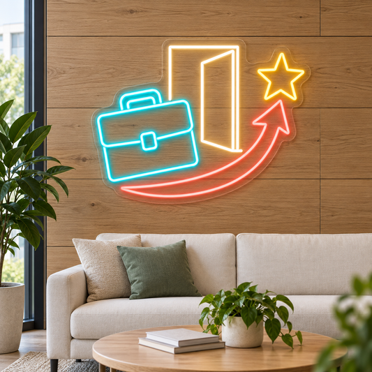 Briefcase & Open Door LED Neon Sign for Employment Agencies - interior setting
