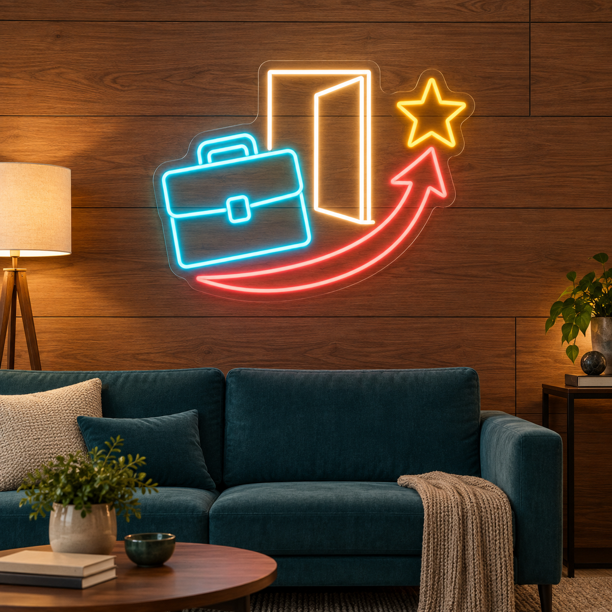 Briefcase & Open Door LED Neon Sign for Employment Agencies - interior setting