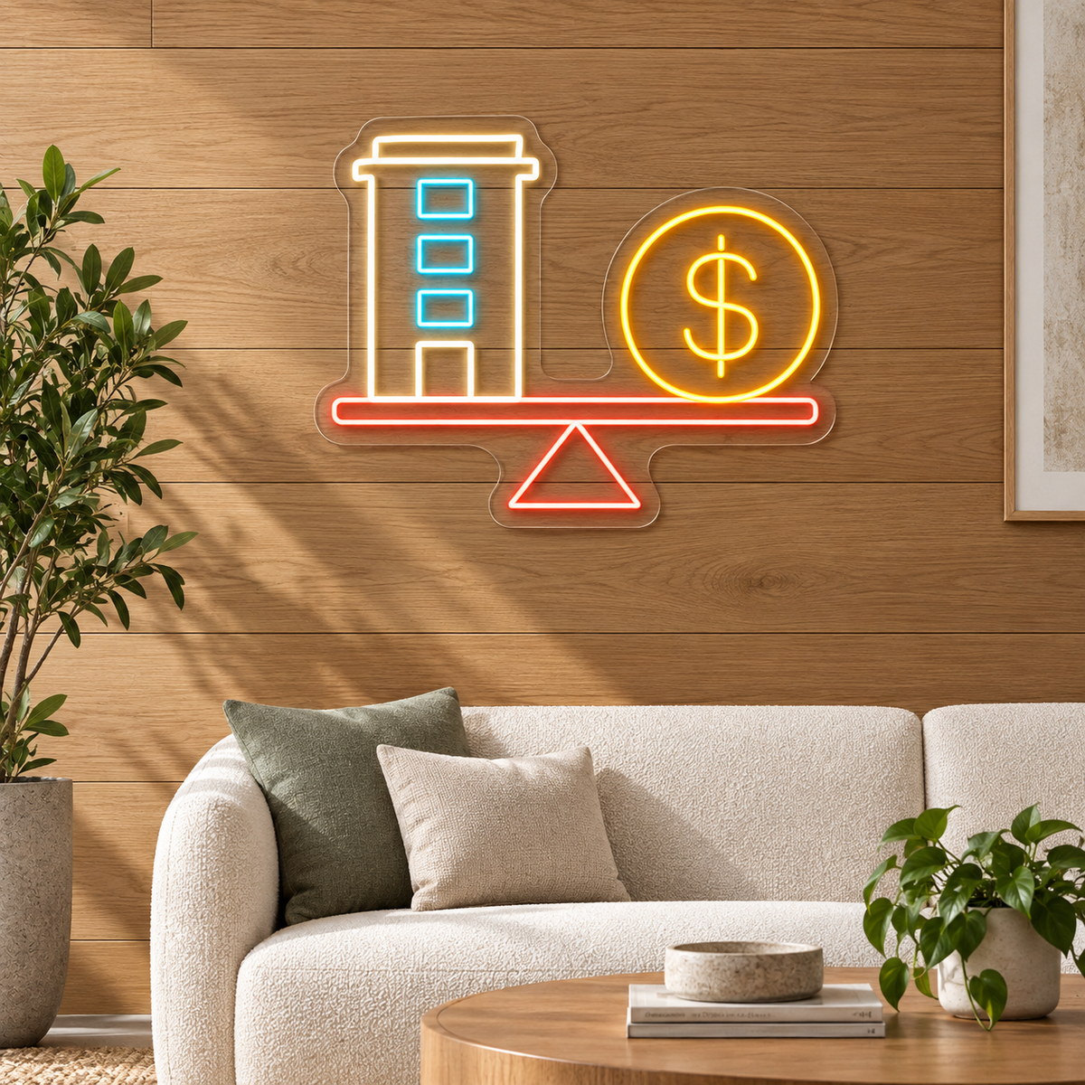 Building & Dollar Coin Balance LED Neon Sign for Appraisers - interior setting