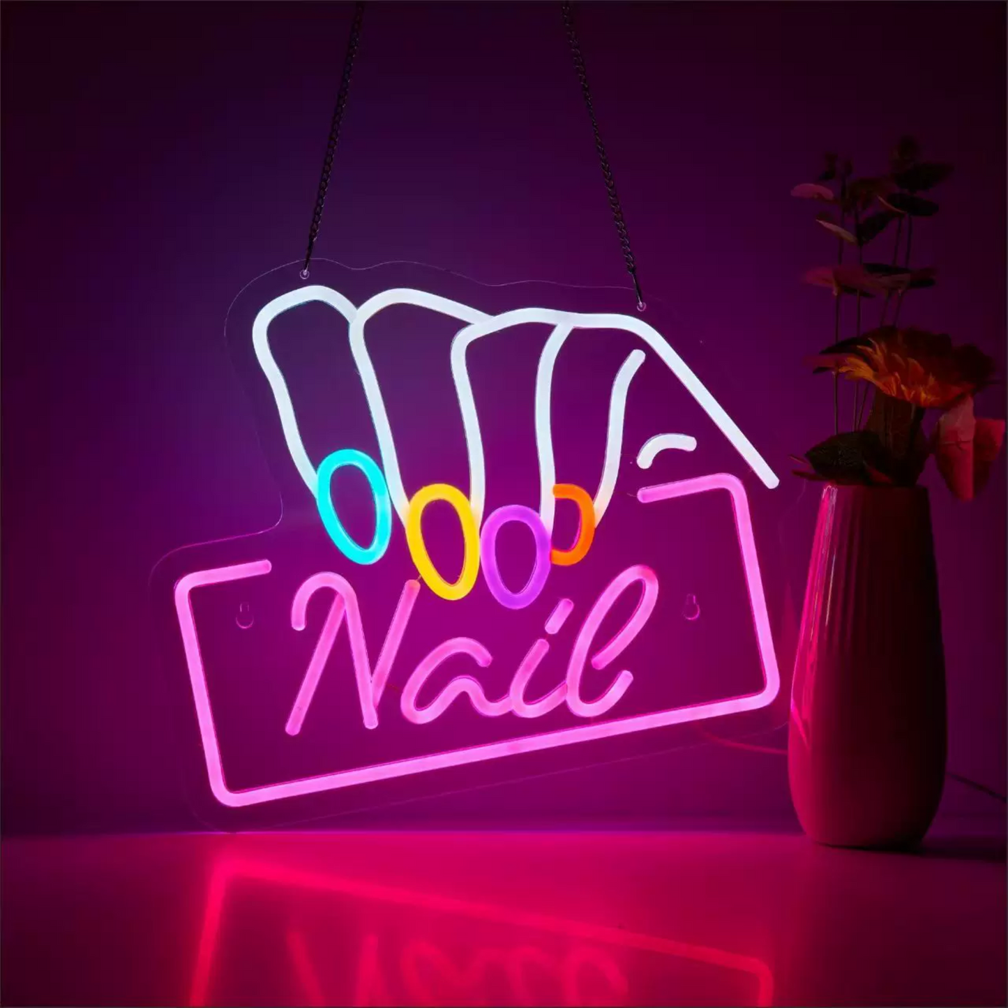 Nail Salon LED Neon Sign with Hand Icon Hanging Light for Beauty Studio Decor