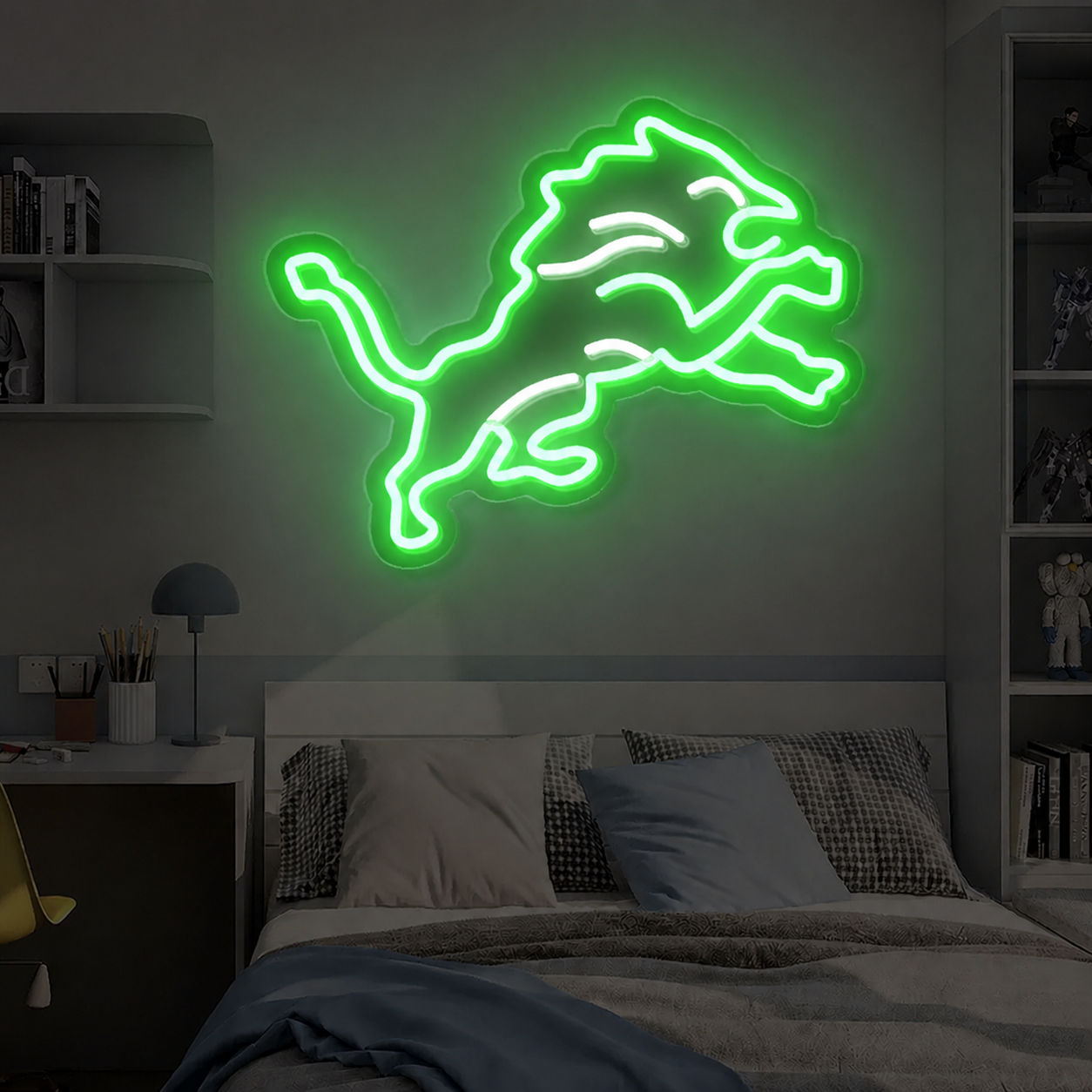 Detroit Lions LED Neon Sign Jumping Lion Neon Light Wall Decor for Bedroom Game Room Sports Fans