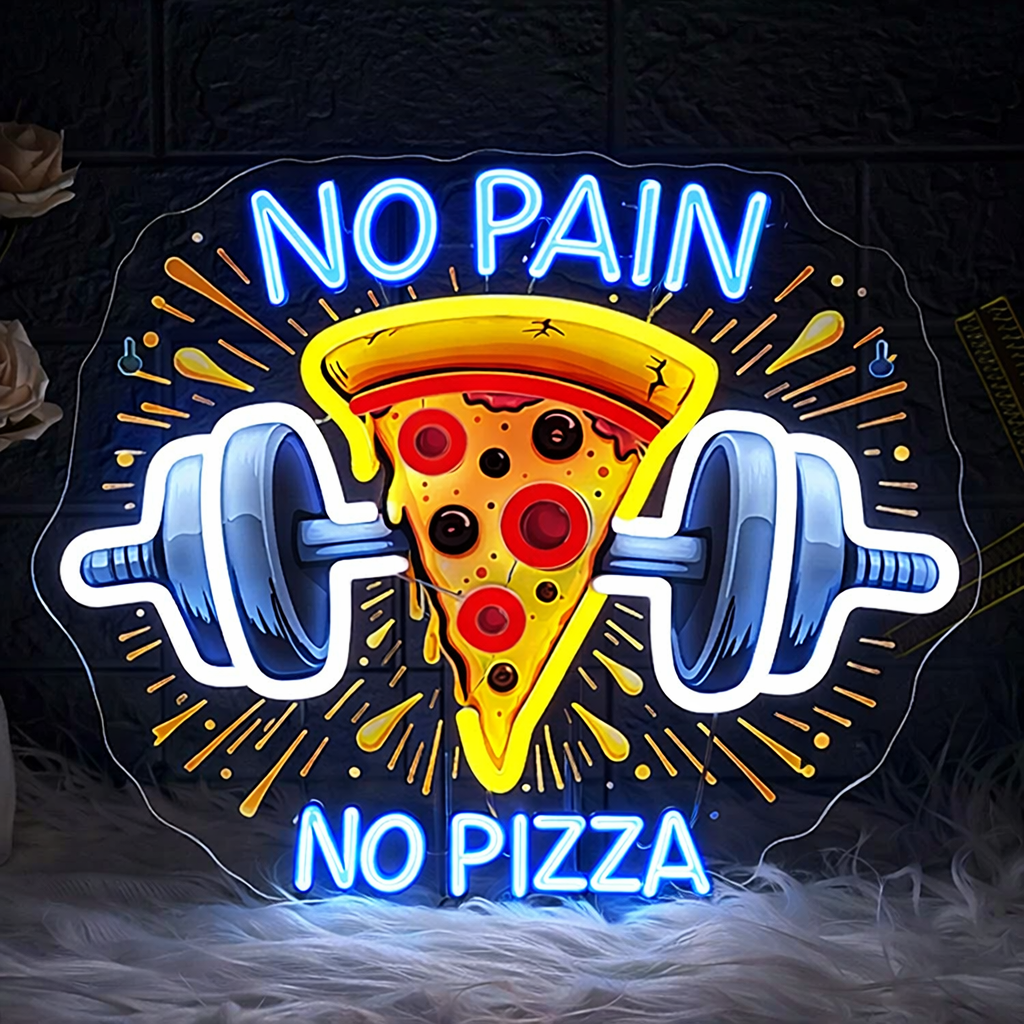 No Pain No Pizza LED Neon Sign Funny Gym Food Neon Light for Fitness Room Wall Decor