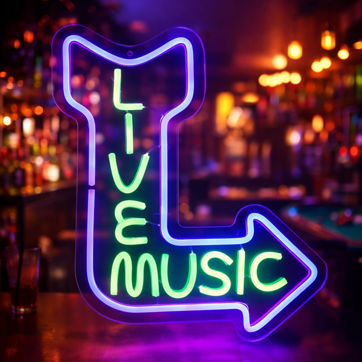 Live Music LED Neon Sign Guitar Arrow Neon Light for Bar Club Wall Decor