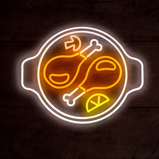 Roasted Chicken Plate LED Neon Sign for Restaurant Kitchen and Dining Decor